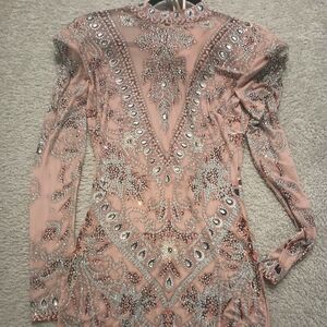 Fashion Nova Pink Embellished Long Sleeve Dress
